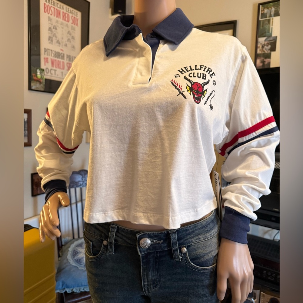 Netflix, STRANGER THINGS Inspired, “Hellfire Club” Cropped Polo. XS 0-2